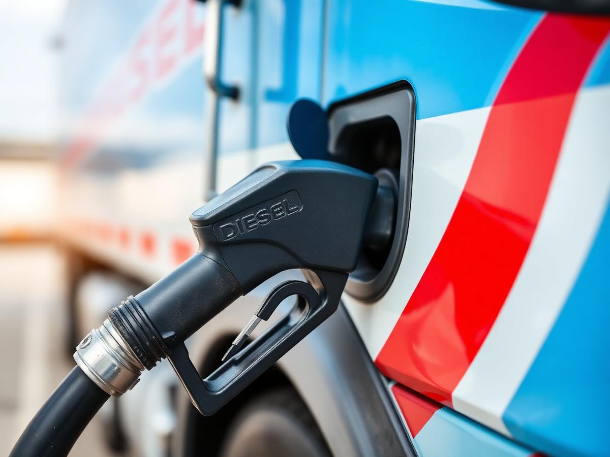Diesel pump nozzle refueling a truck